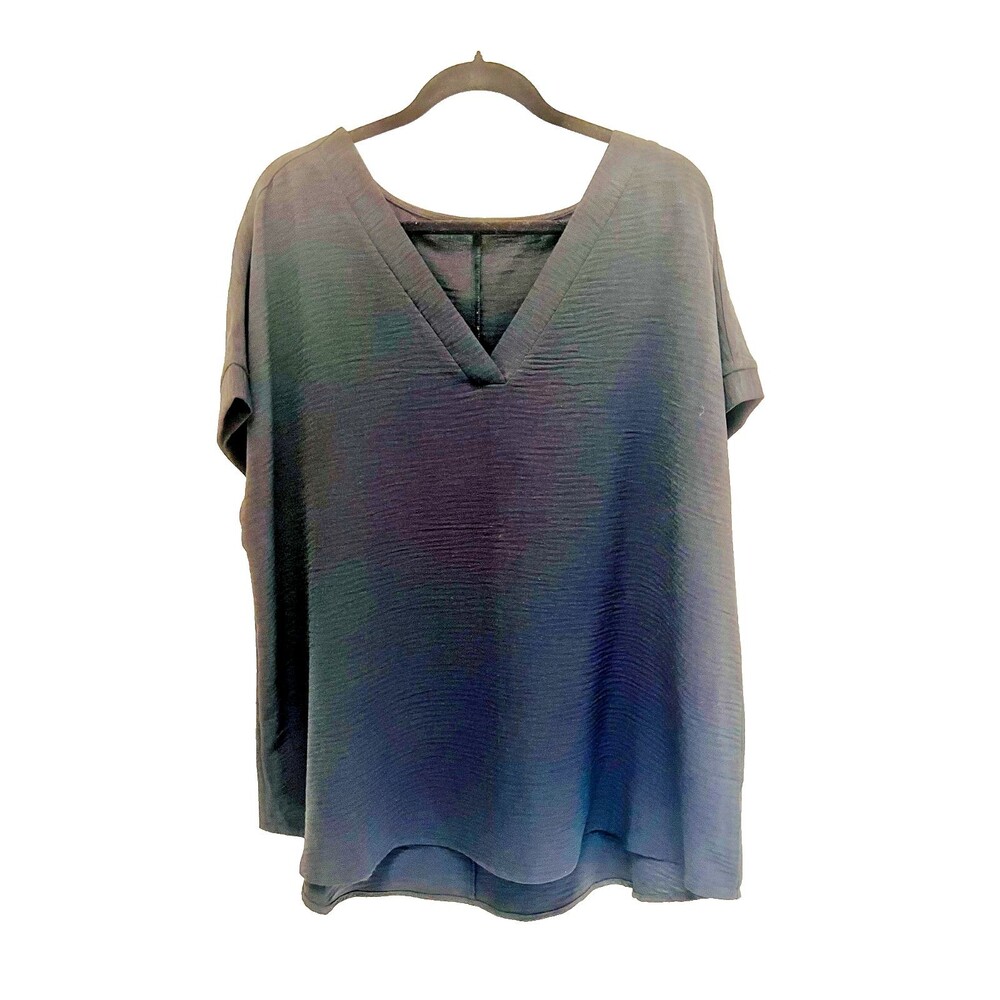 V Neck Basic Black Blouse Pullover Short Sleeve -Capsule Minimalist Quiet Luxury